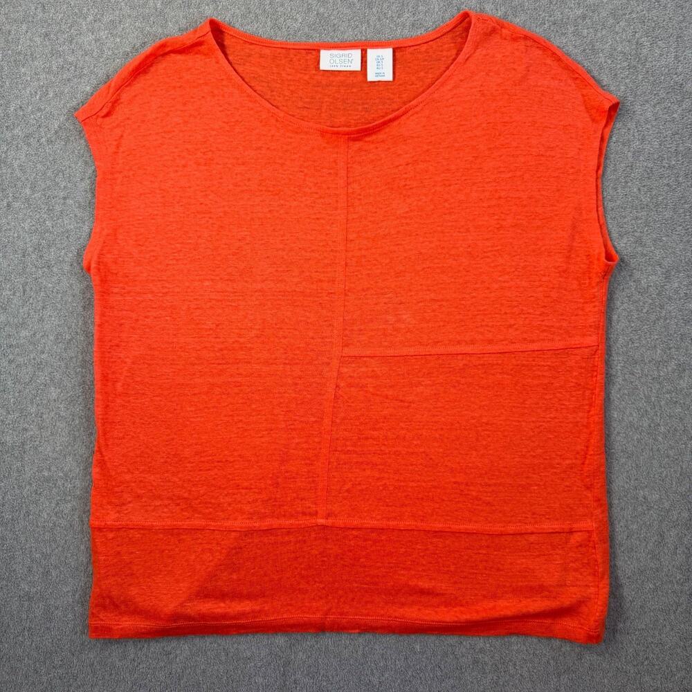 Sigrid Olsen Linen Tee Shirt Women's Small Orange Cap Sleeve Top Lightweight